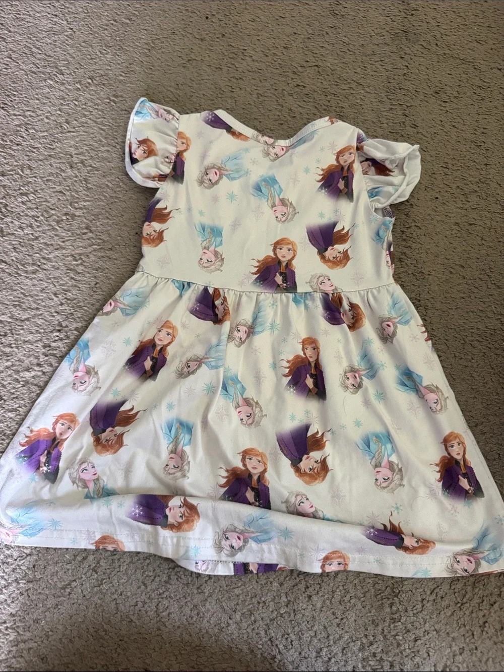 Disney Girls White Dress with Purple & Light Blue Frozen Characters size 3T